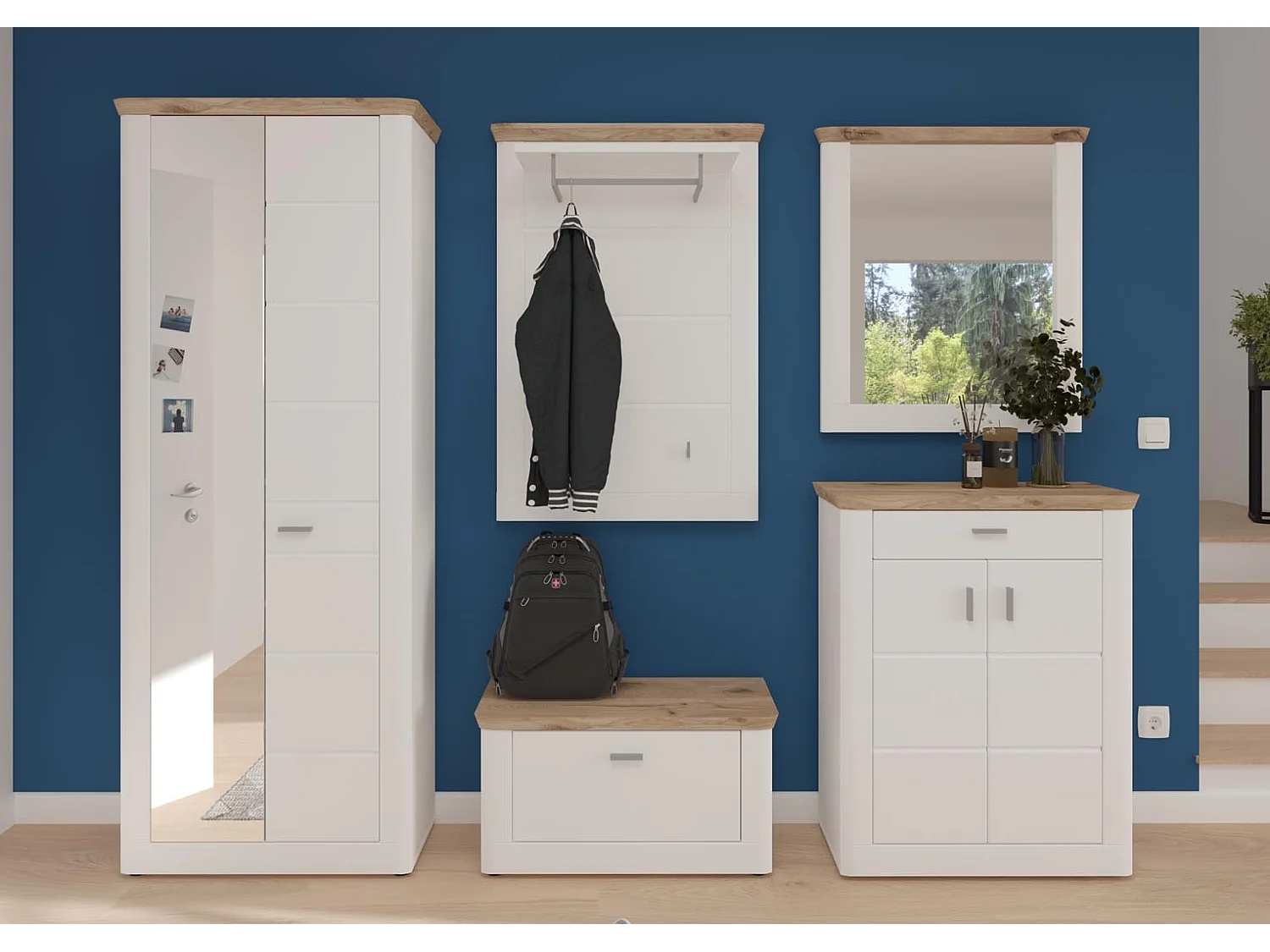 Michigan bank 1 klep mat wit,eik decor,wit.