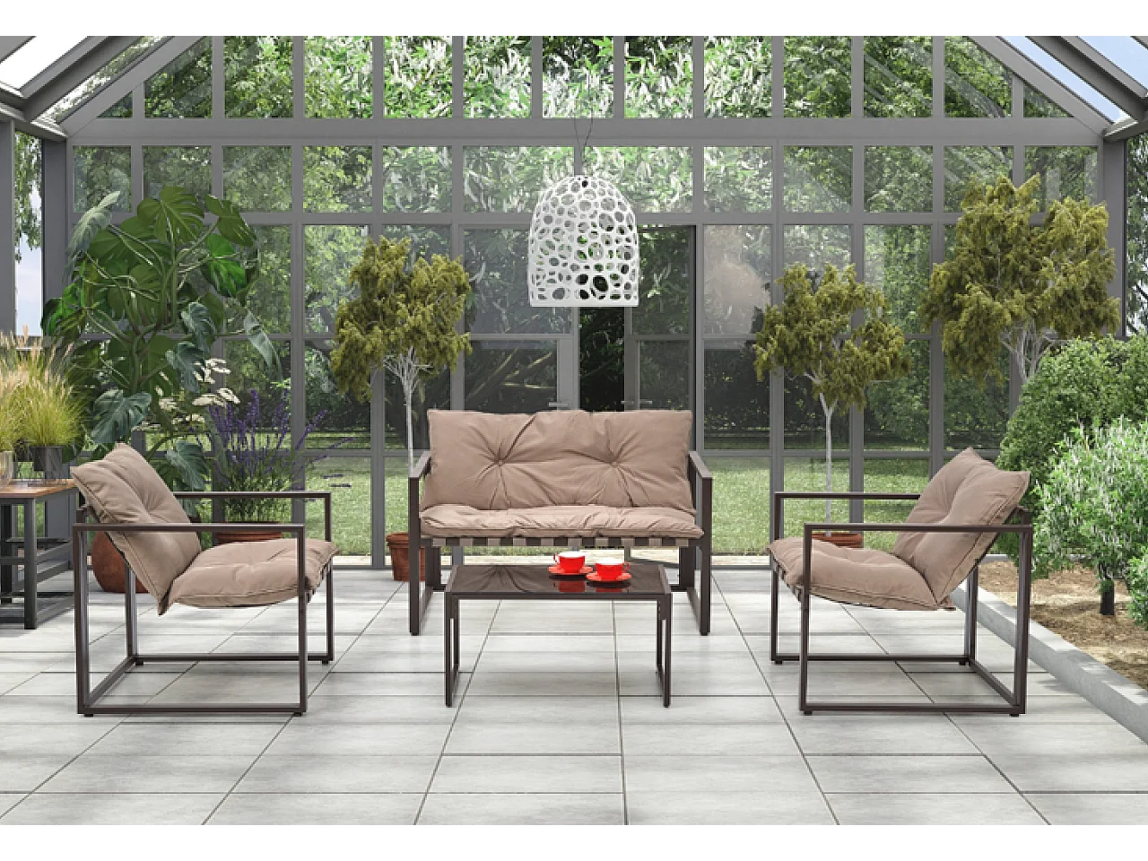 Salon de jardin Shark/Tissu&Métal/Marron