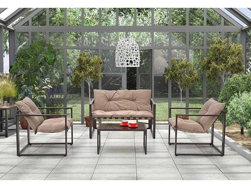 Salon de jardin Shark/Tissu&Métal/Marron