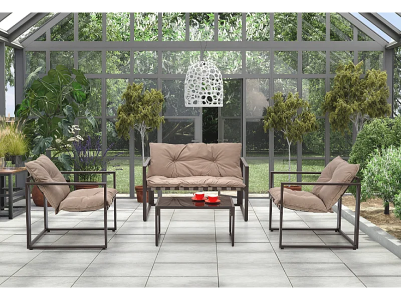 Salon de jardin Shark/Tissu&Métal/Marron