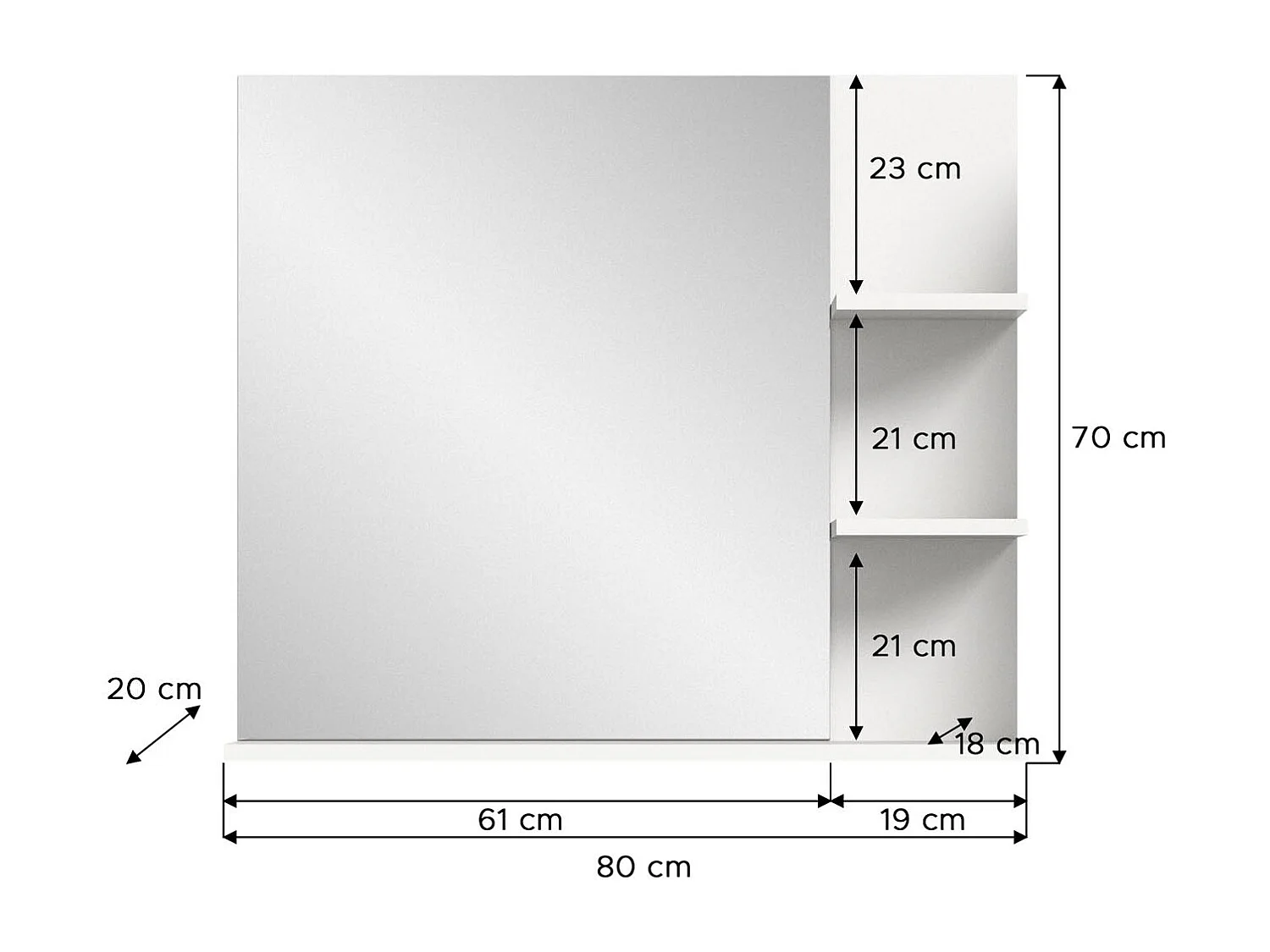Laredo Bad Spiegel 80cm 3 Ablagen weiß.