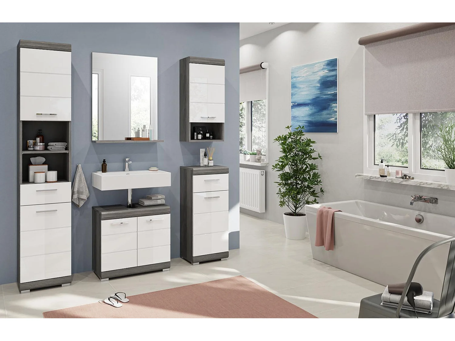 Scout miroir de salle de bain 60cm 1 tablette brillant blanc,enfumé.