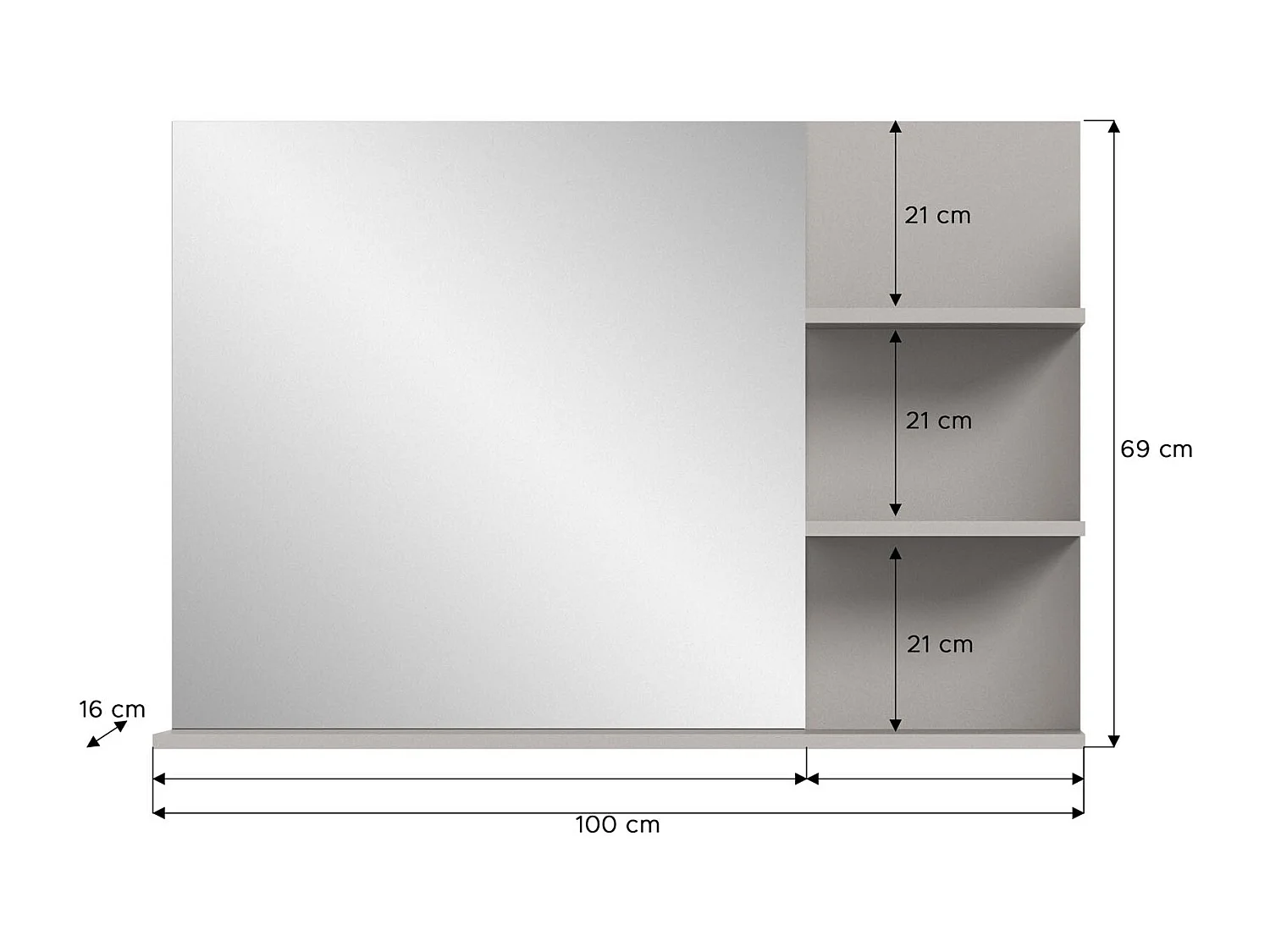 Jaru Bad Spiegel 100cm 3 Ablagen grau,schwarz.