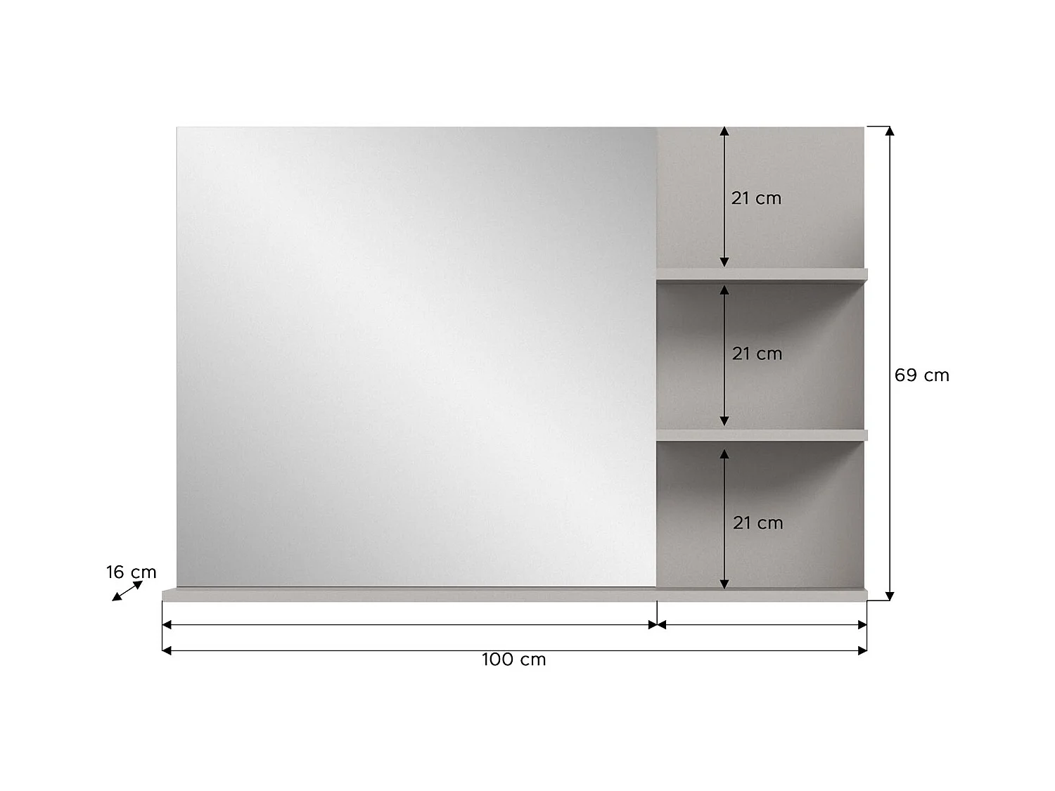 Specchio da bagno Jaru 100cm 3 ripiani grigio, nero.