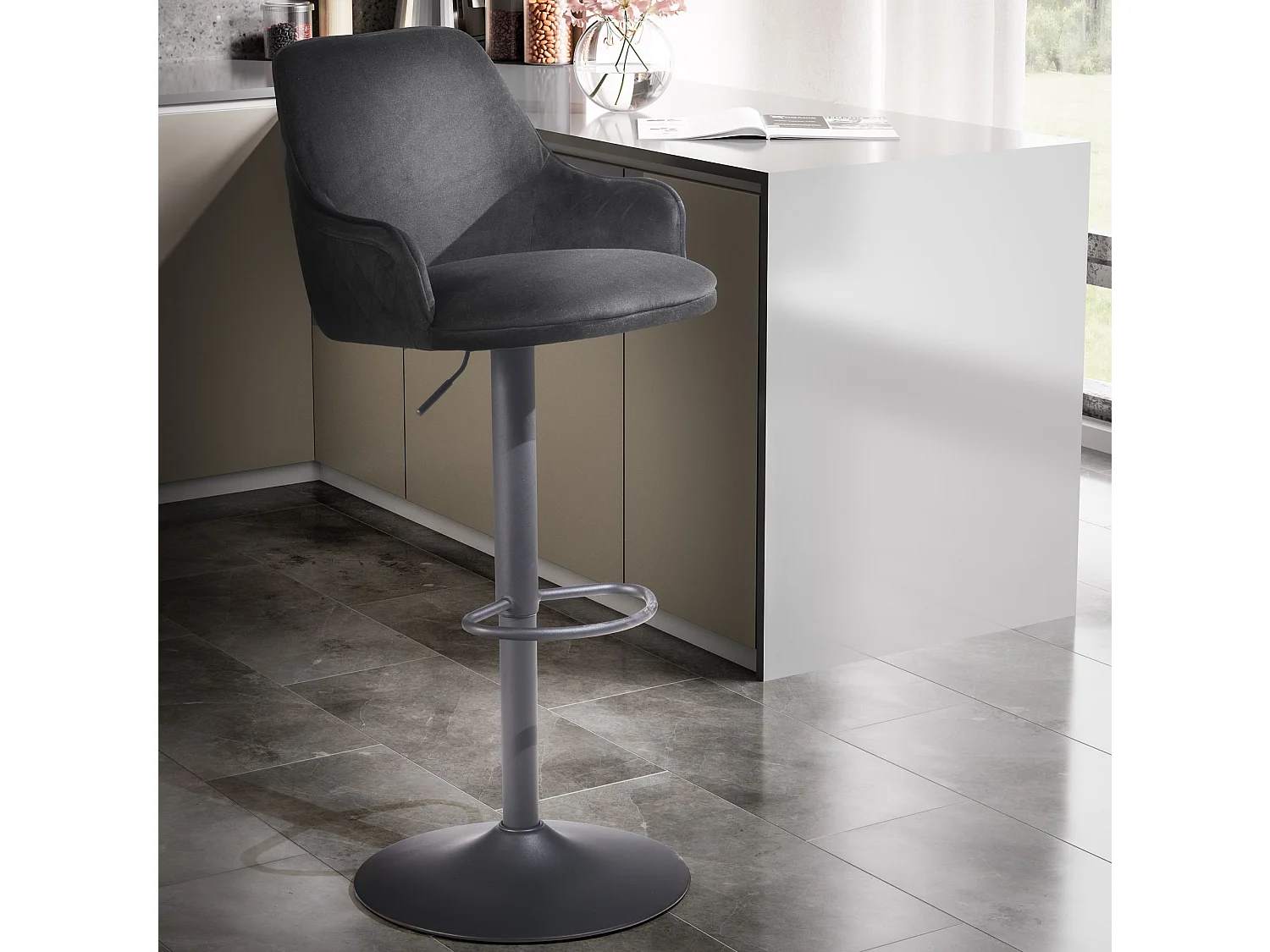 Sgabello da Bar Velluto Metallo Regolabile Sgabello da Cucina Tessuto