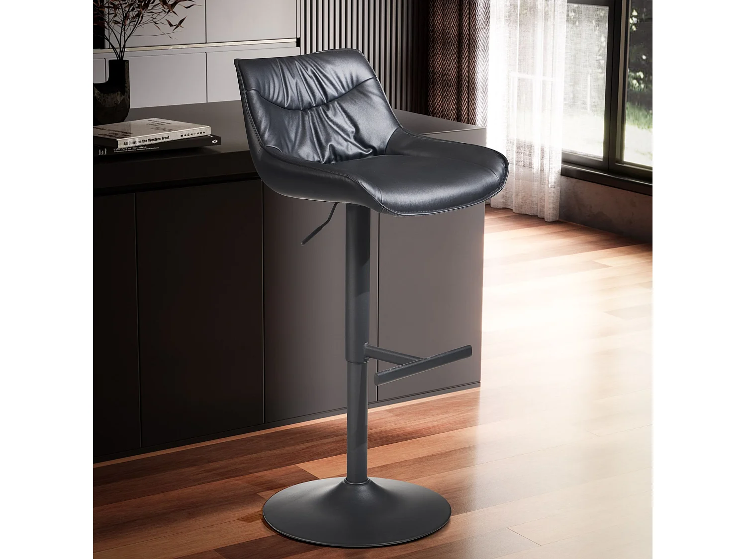 Tabouret de Bar Moderne Similicuir Chaise Fauteuil de Comptoir Noir