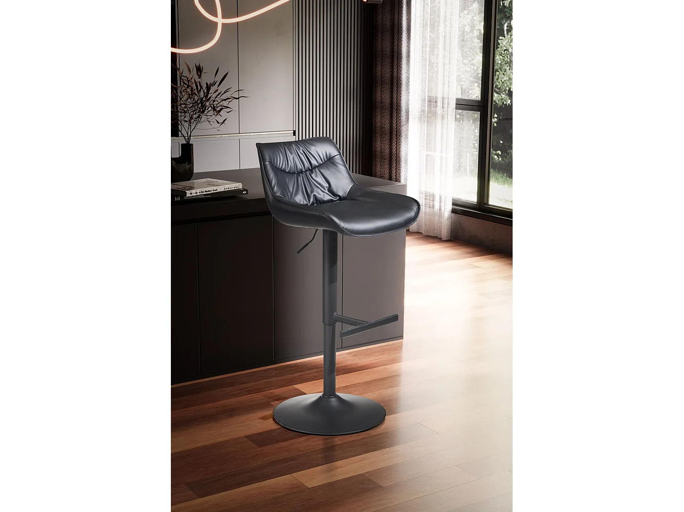 Tabouret de Bar Moderne Similicuir Chaise Fauteuil de Comptoir Noir