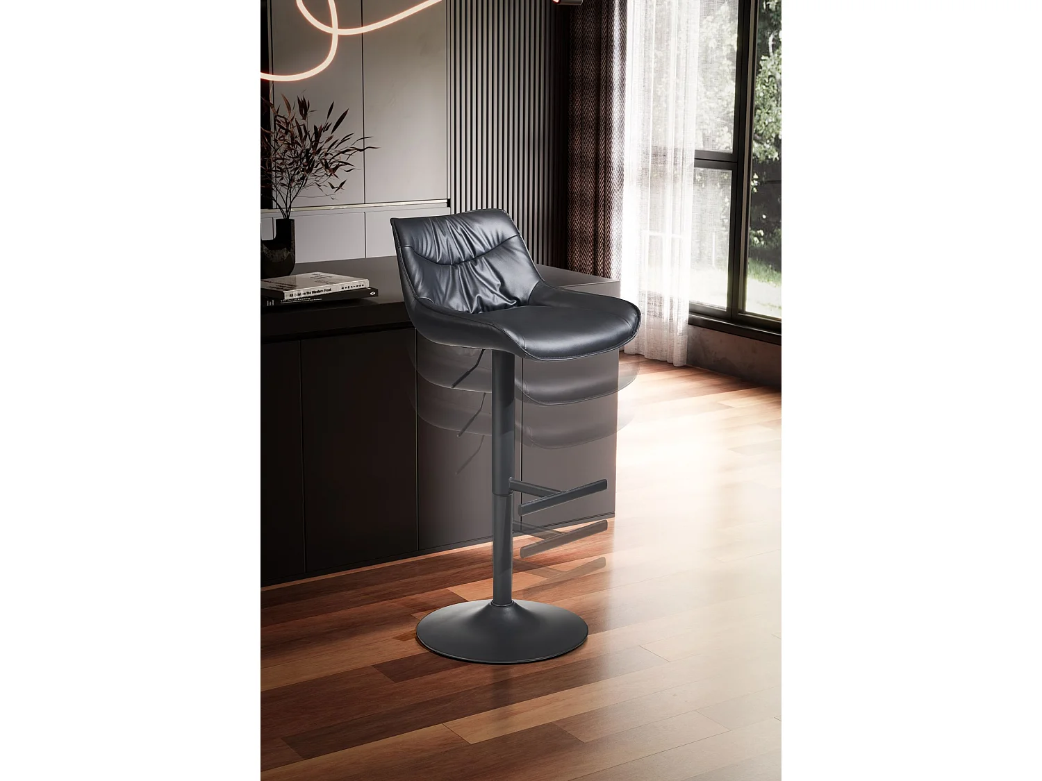 Tabouret de Bar Moderne Similicuir Chaise Fauteuil de Comptoir Noir