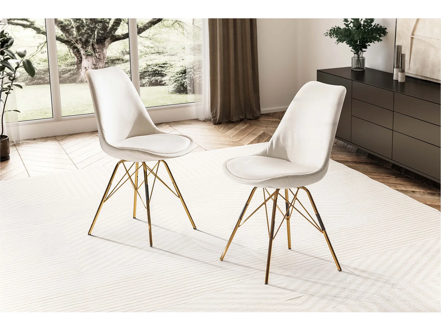 Sedie da pranzo Set di 2 Velluto Metallo Imbottito Scandinavo Cucina