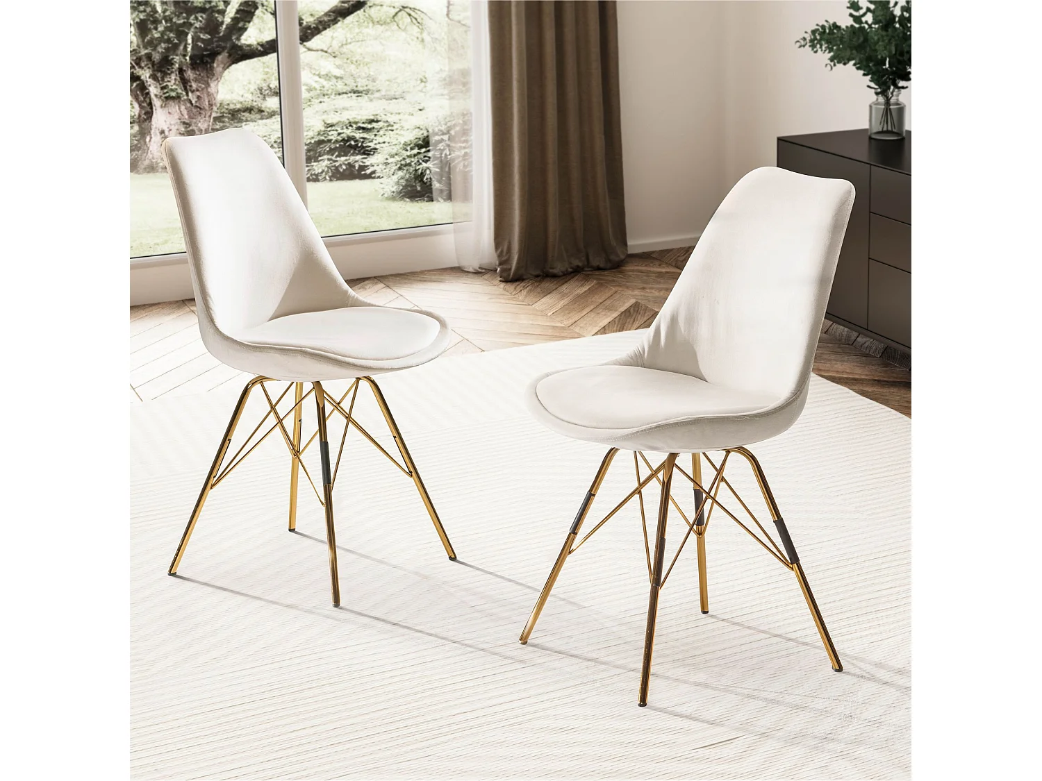 Sedie da pranzo Set di 2 Velluto Metallo Imbottito Scandinavo Cucina