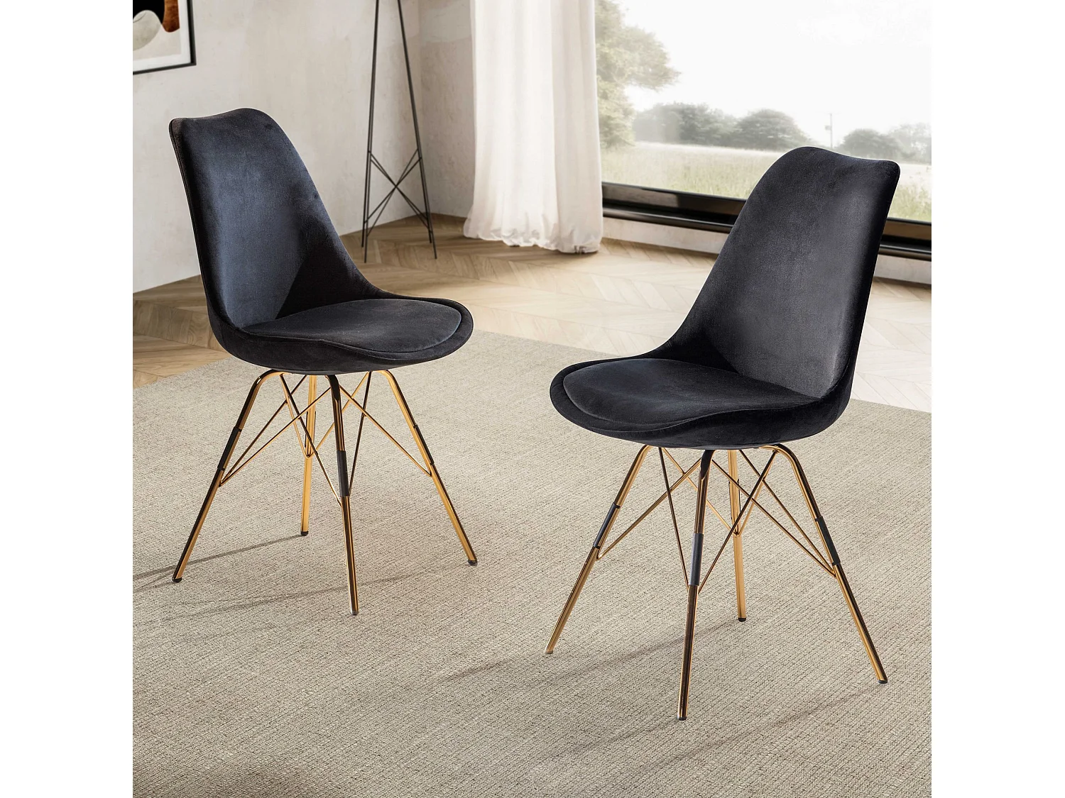 Ensemble de 2 Chaises de salle à manger Velours Chaises de Cuisine Tissu