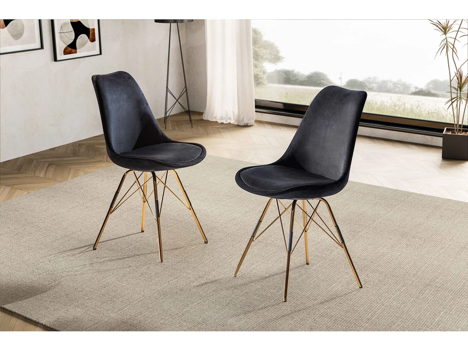 Ensemble de 2 Chaises de salle à manger Velours Chaises de Cuisine Tissu