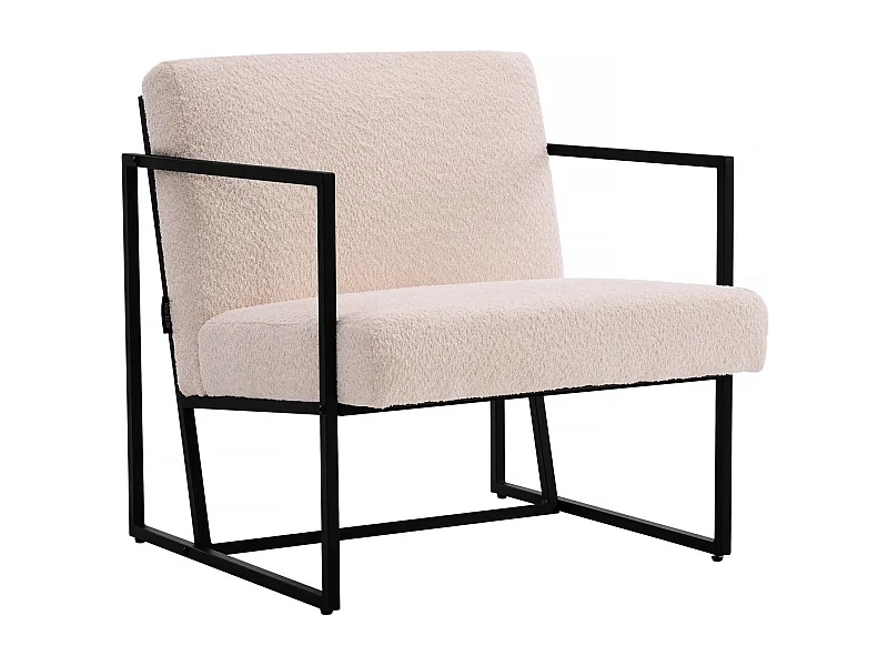 Fauteuil "Kennedy" en velours et métal - 73. 5 x 75.5 x 81 cm - Crème