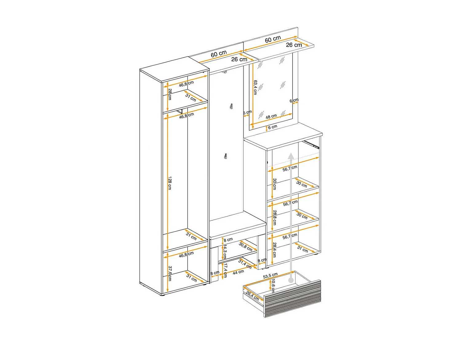 Ensemble Dressing "Gustavo VI" 200cm Naturel & Blanc