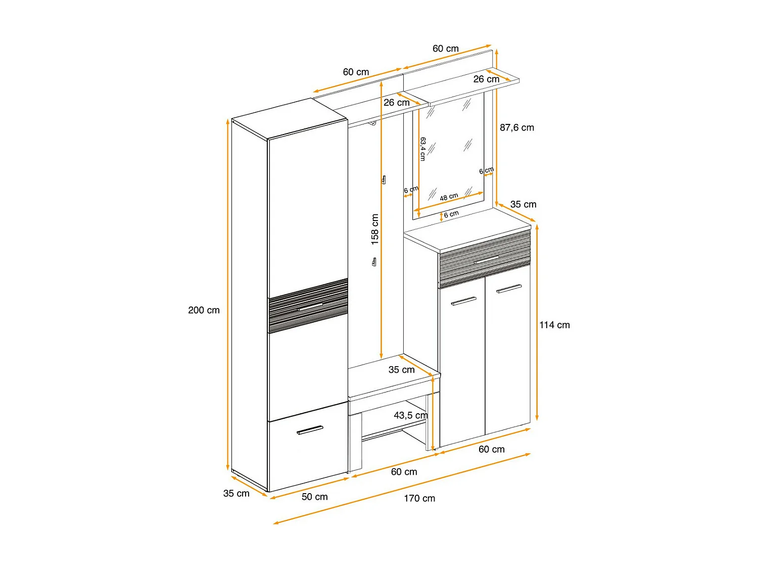Ensemble Dressing "Gustavo VI" 200cm Naturel & Blanc