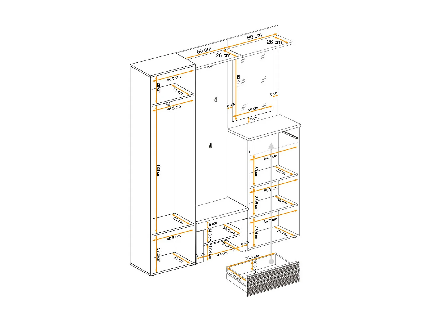 Ensemble Dressing "Gustavo VI" 200cm Naturel & Blanc