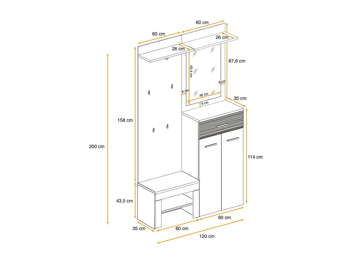Ensemble Dressing "Gustavo VIII" 200cm Naturel & Blanc