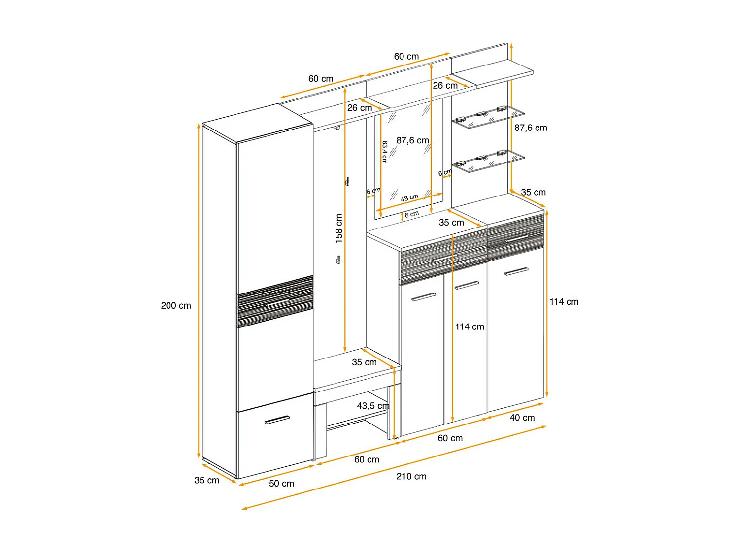 Ensemble Dressing "Gustavo IX" 210cm Naturel & Blanc