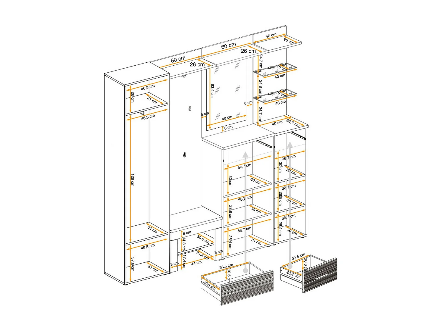 Ensemble Dressing "Gustavo IX" 210cm Naturel & Blanc