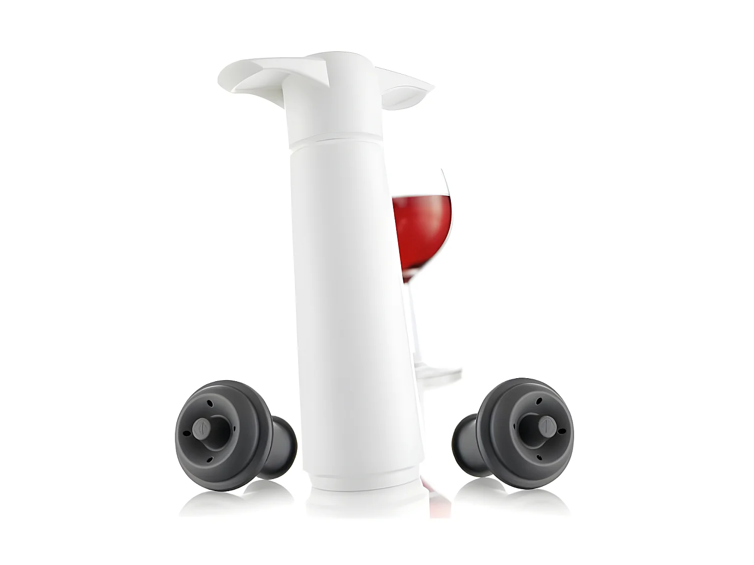 Pompe à vin blanche et 2 bouchons