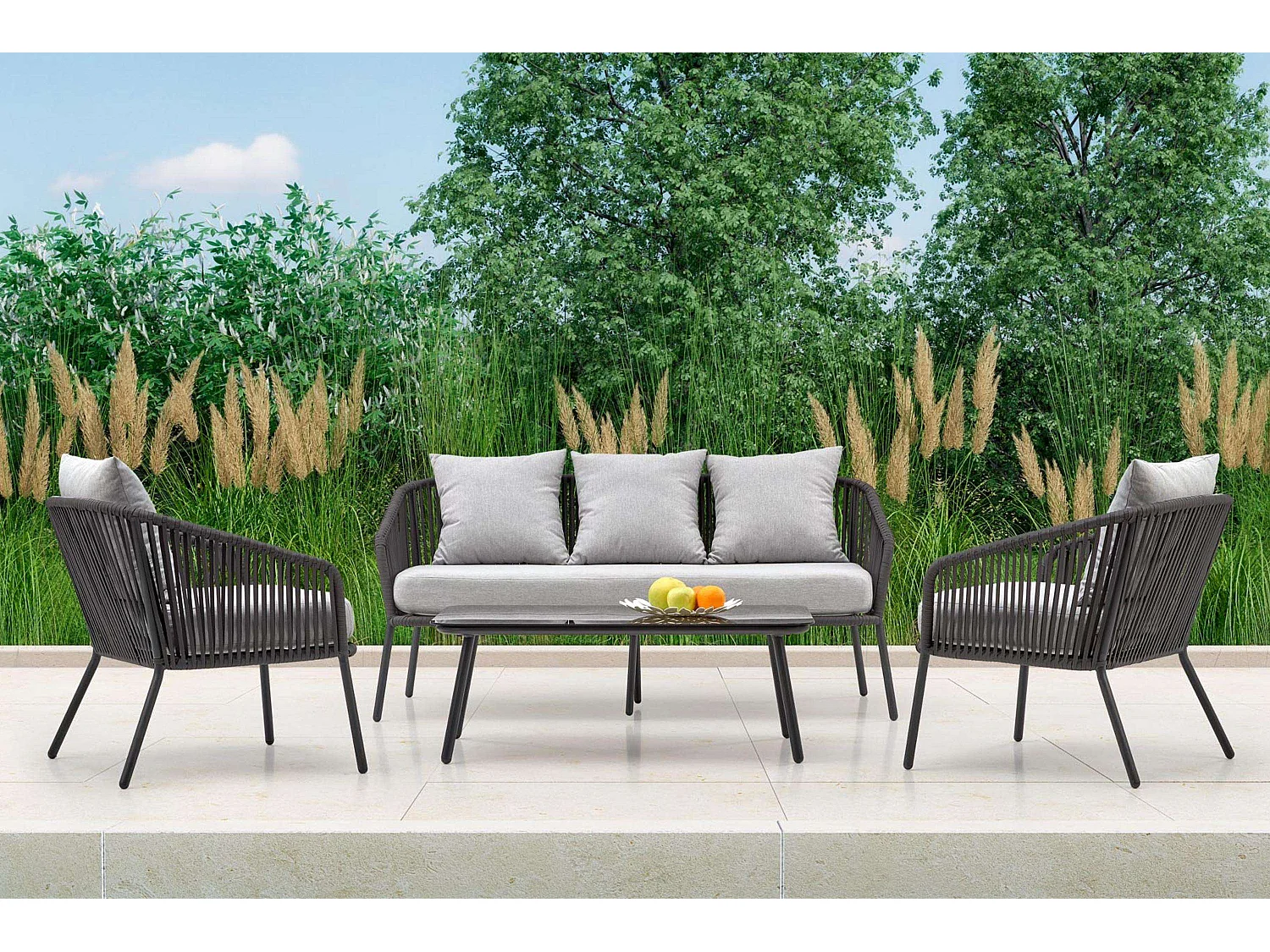 Gartengarnitur (2,1,1,1,st) - modern - dunkelgrau/hellgrau - BALANTIO