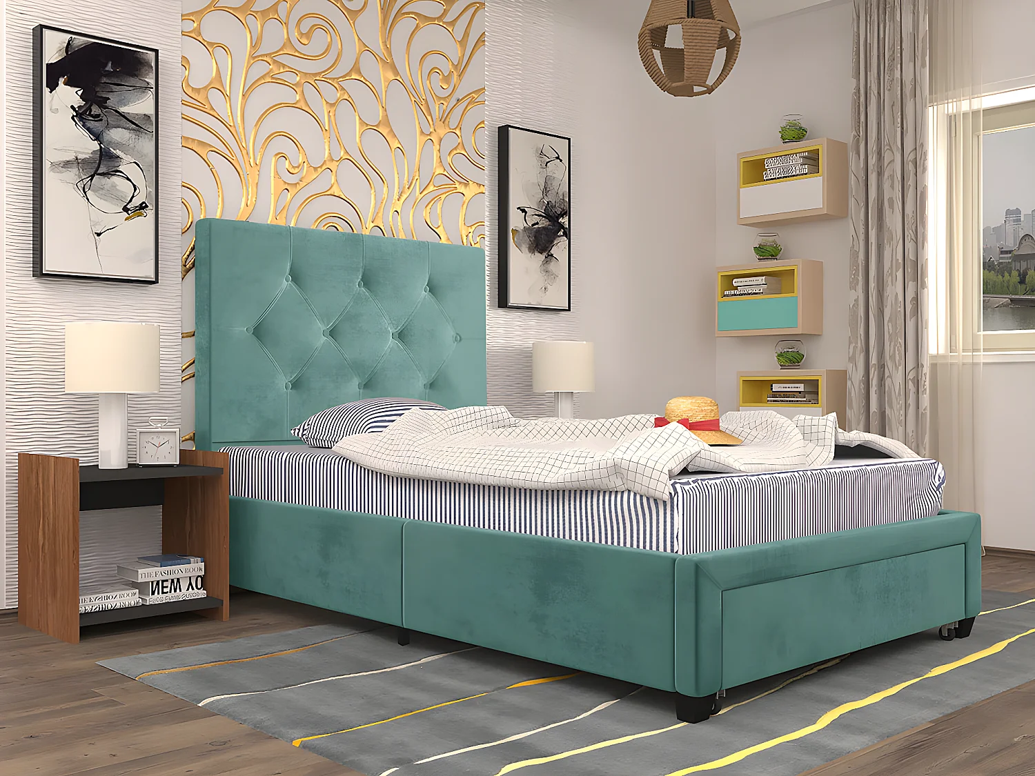 Cama de Solteiro Doris (190×90 cm)(Verde)