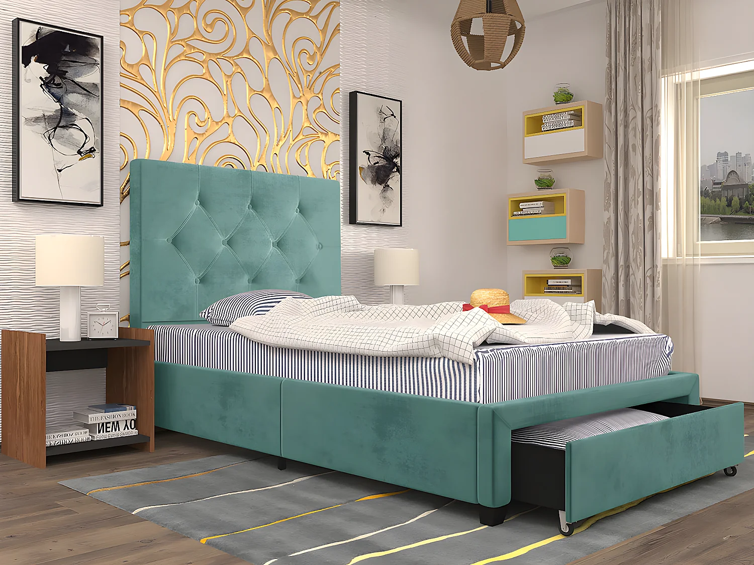 Cama de Solteiro Doris (190×90 cm)(Verde)