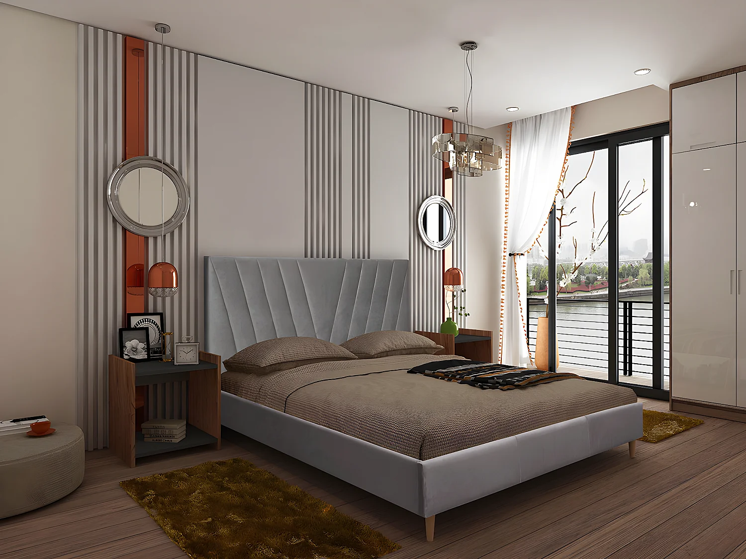 Cama de Casal Leafy com Oferta Colchão (Cinza)(195 x 160 cm)