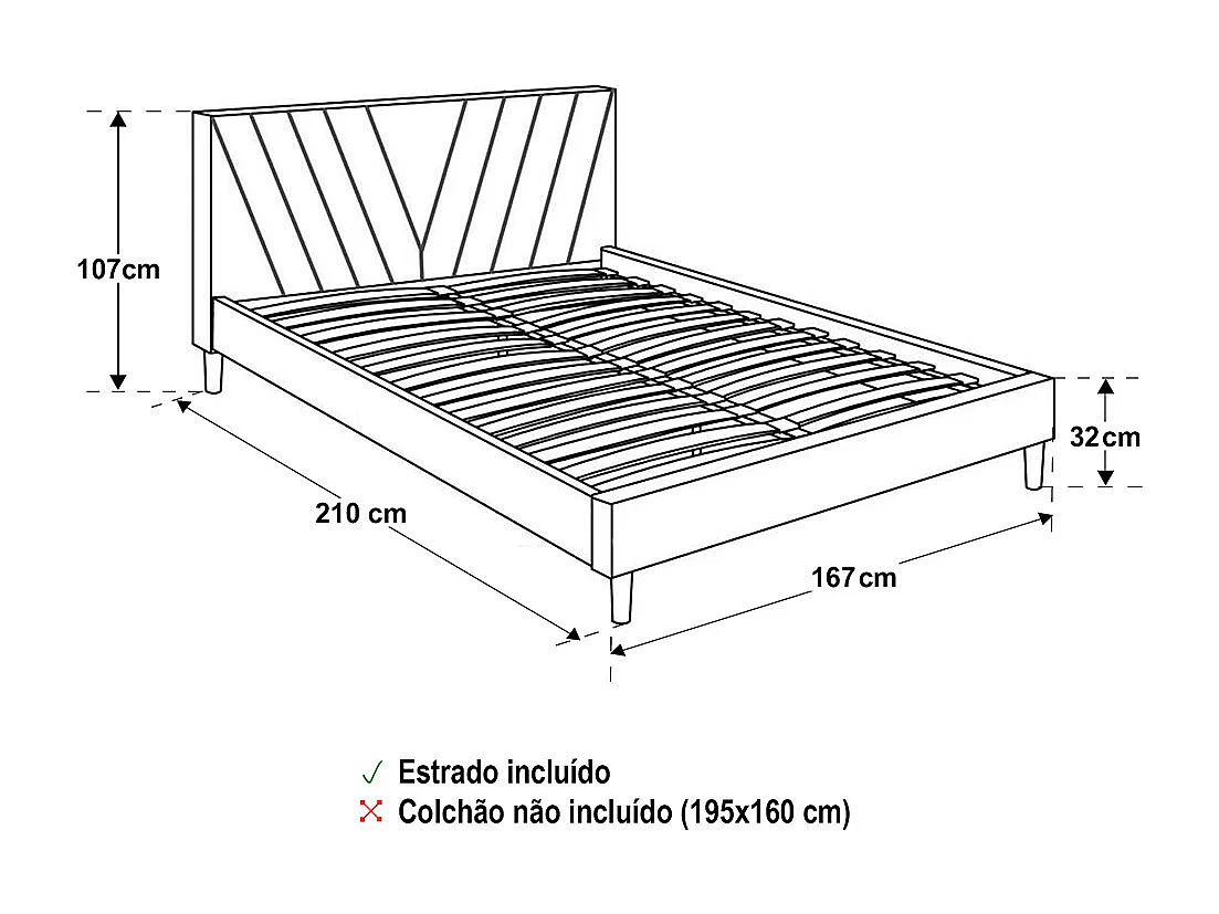Cama de Casal Leafy (Cinza)(195 x 160 cm)
