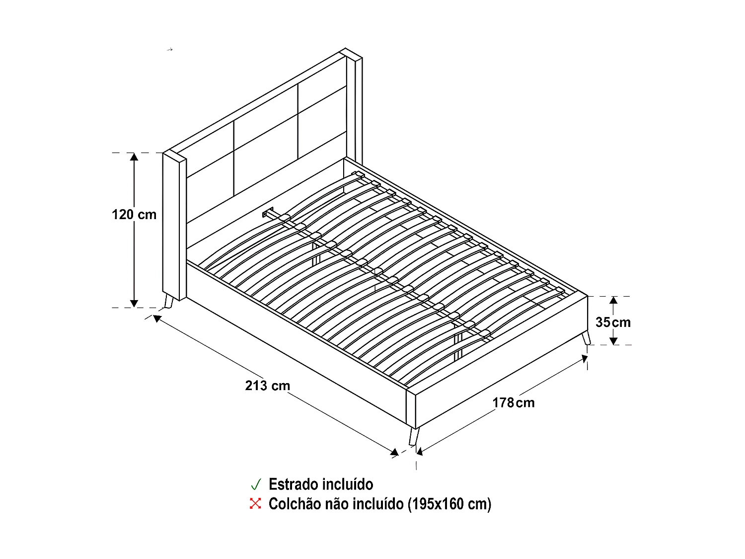 Cama de Casal Beauty (Cinza)(195 x 160 cm)