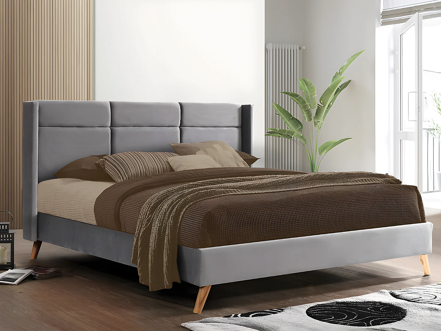 Cama de Casal Beauty (Cinza)(195 x 160 cm)
