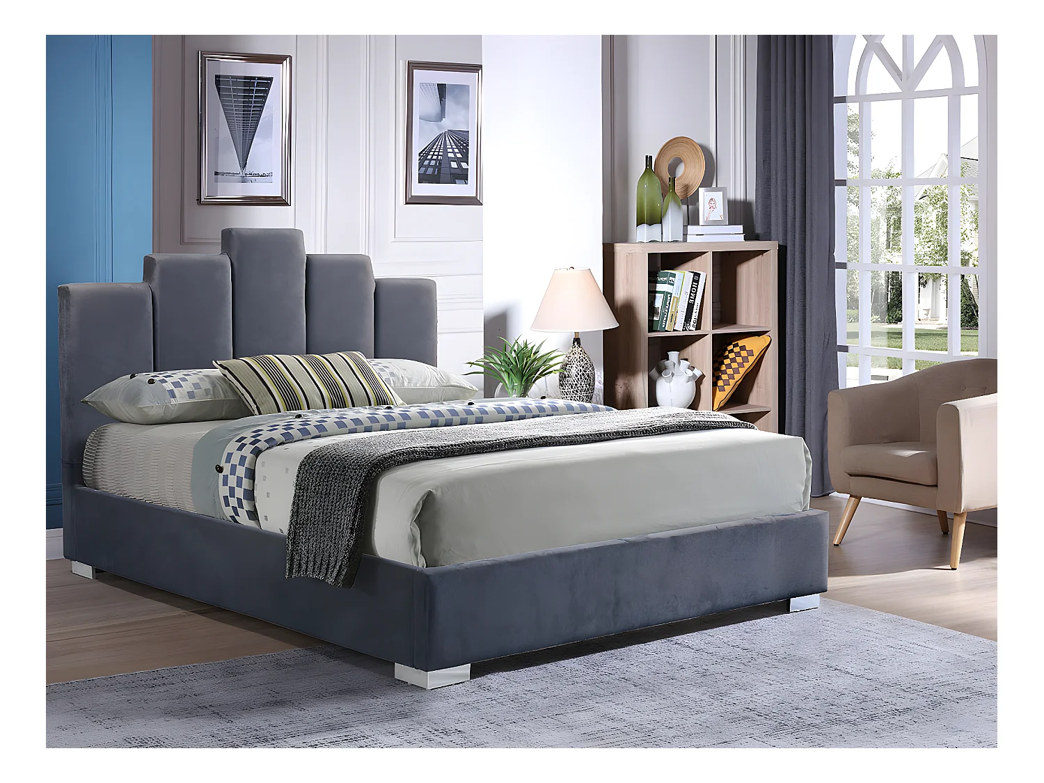 Cama de Casal Noon (Cinza)(195×160 cm)