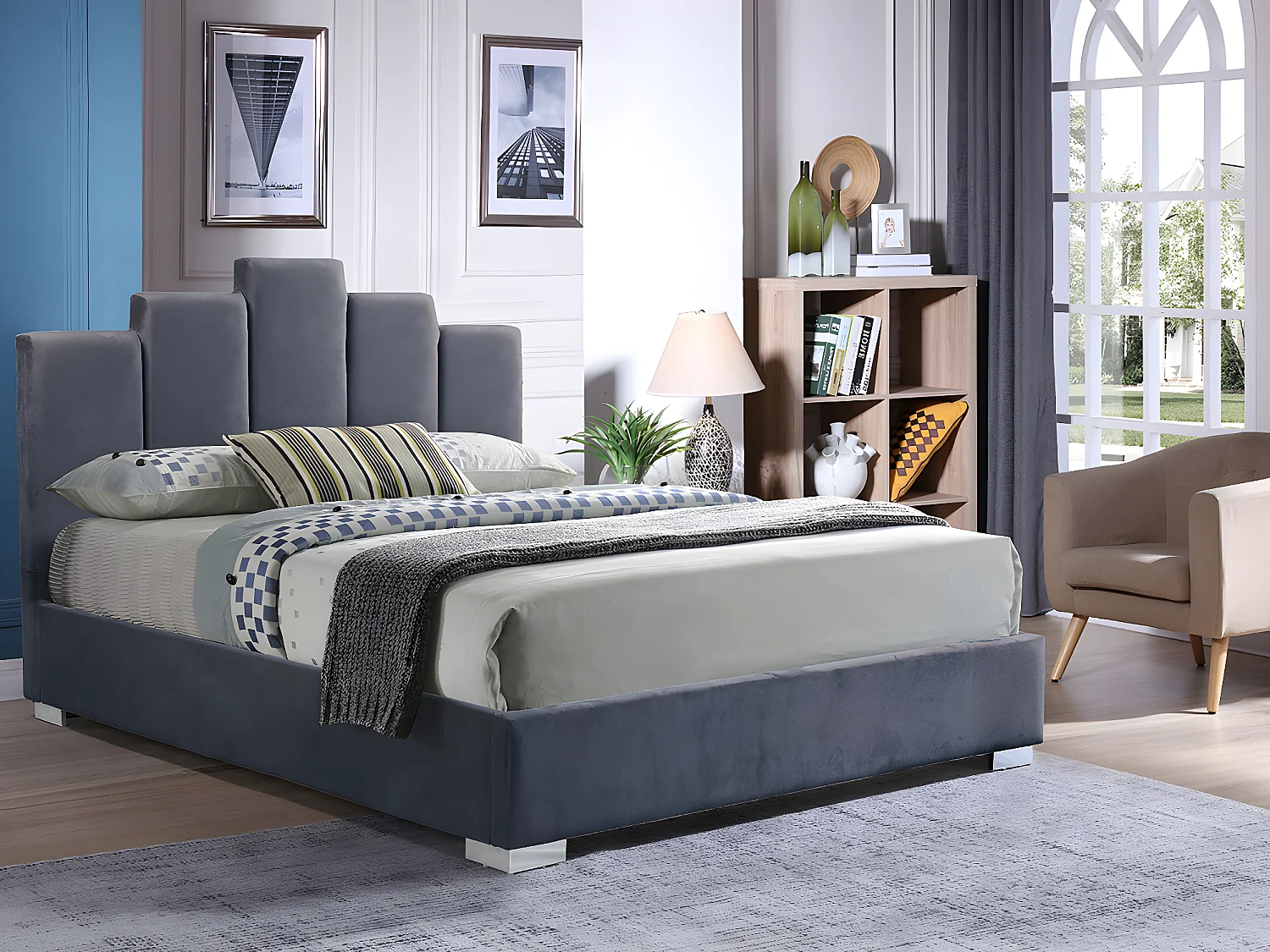Cama matrimonial Noon (Gris)(195×160 cm)