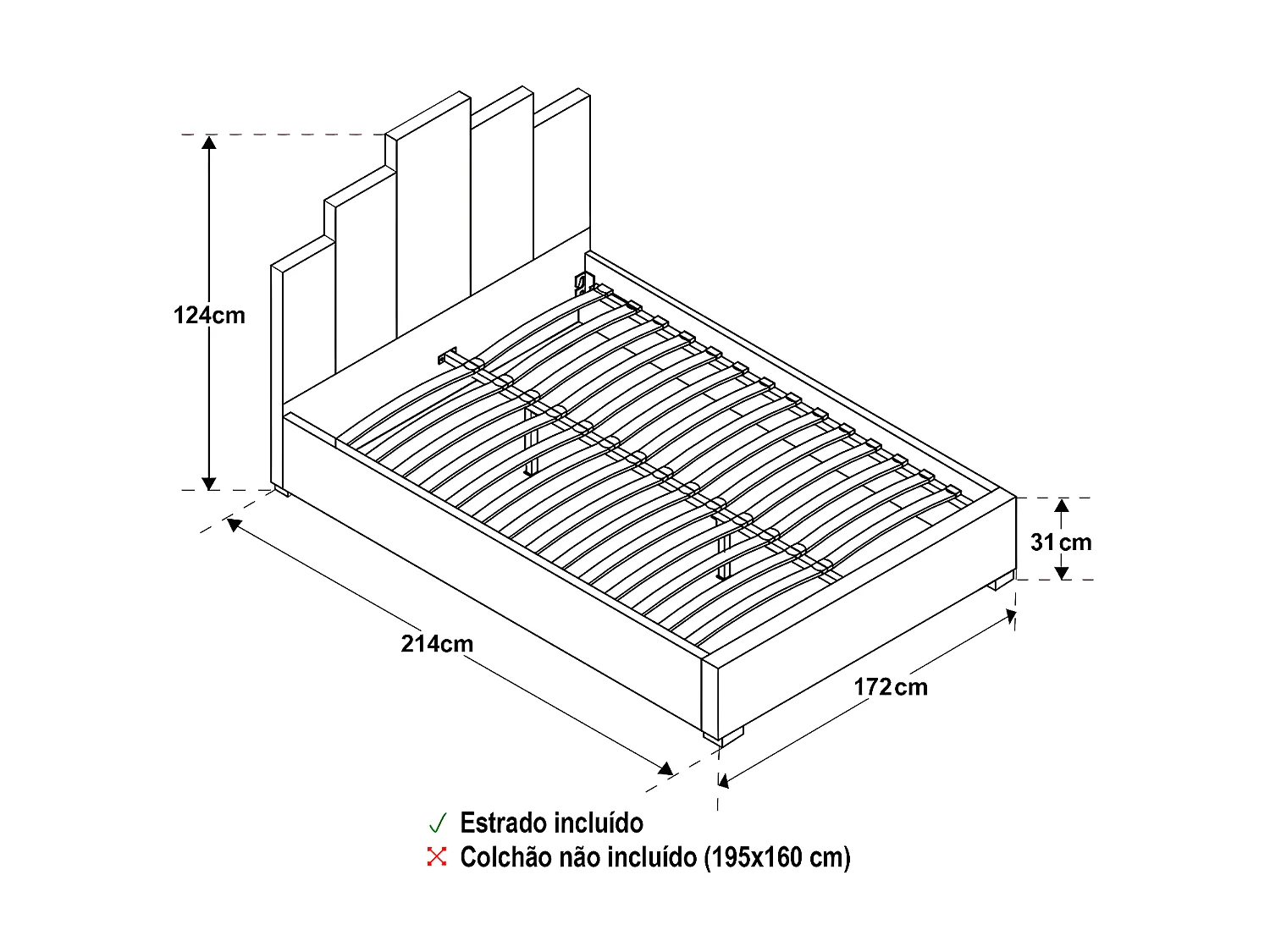 Cama matrimonial Noon (Gris)(195×160 cm)