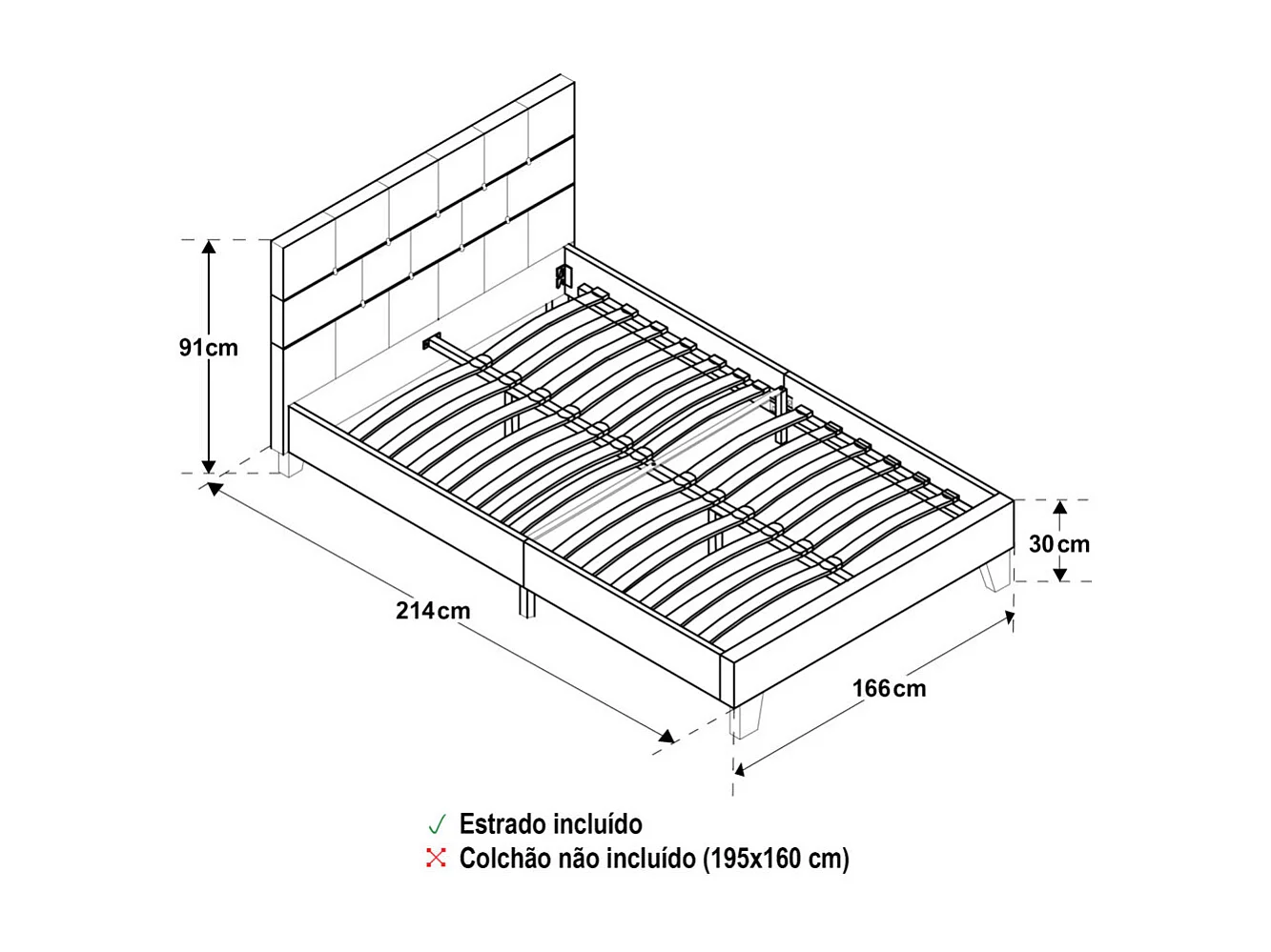 Cama de Casal Easy (Bege)(195 x 160 cm)
