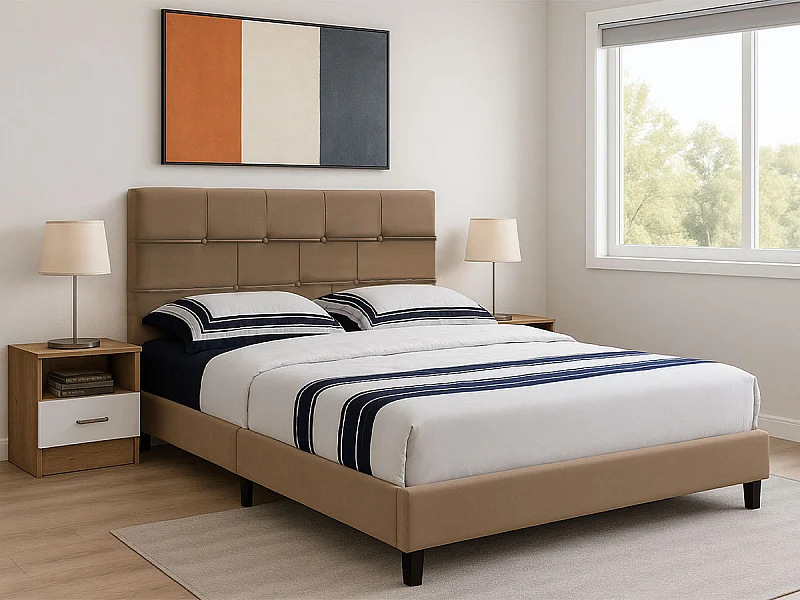 Cama de Casal Easy (Bege)(195 x 160 cm)