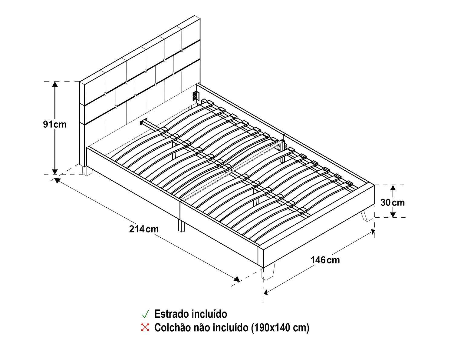 Cama matrimonial Easy (Beige)(190 x 140 cm)
