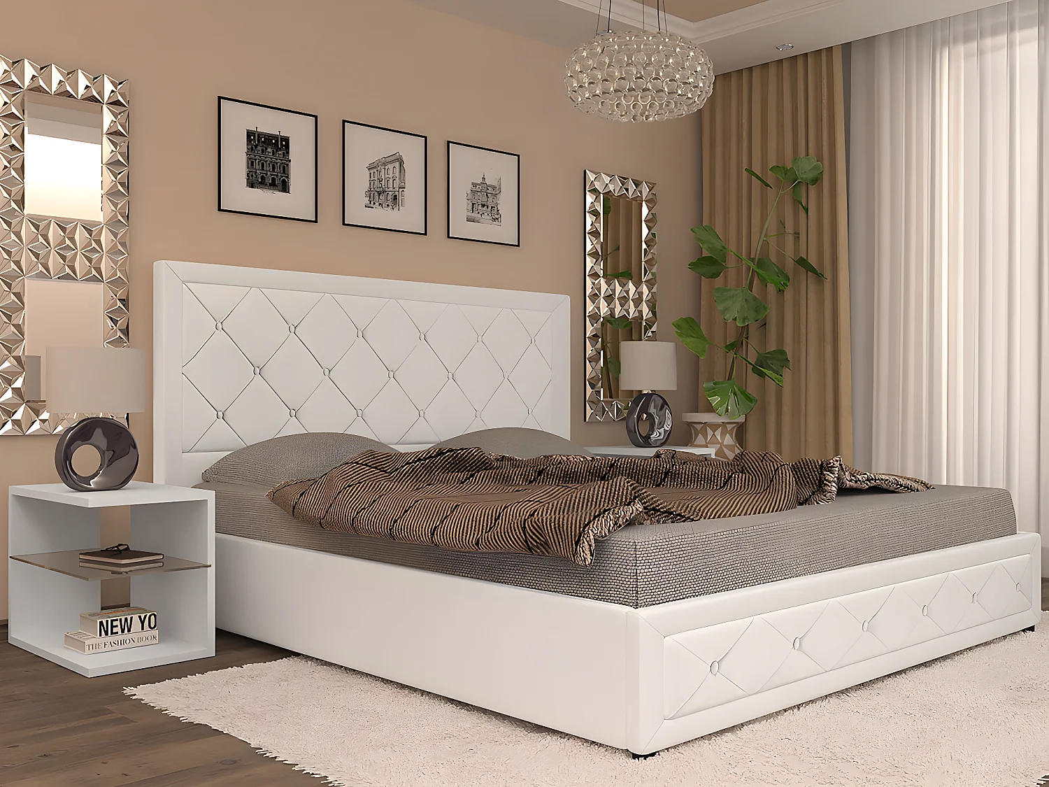 Cama de Casal Roman Estrado Elevatório (Branco)(200×180 cm)