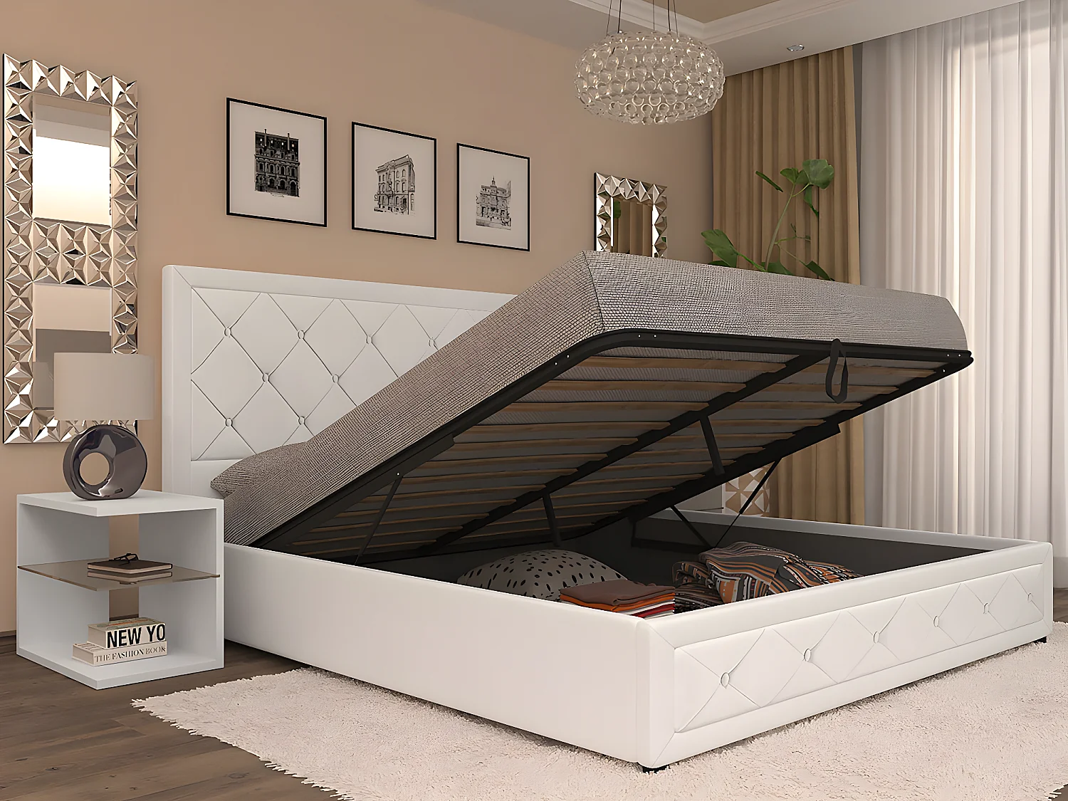 Cama de Casal Roman Estrado Elevatório (Branco)(200×180 cm)