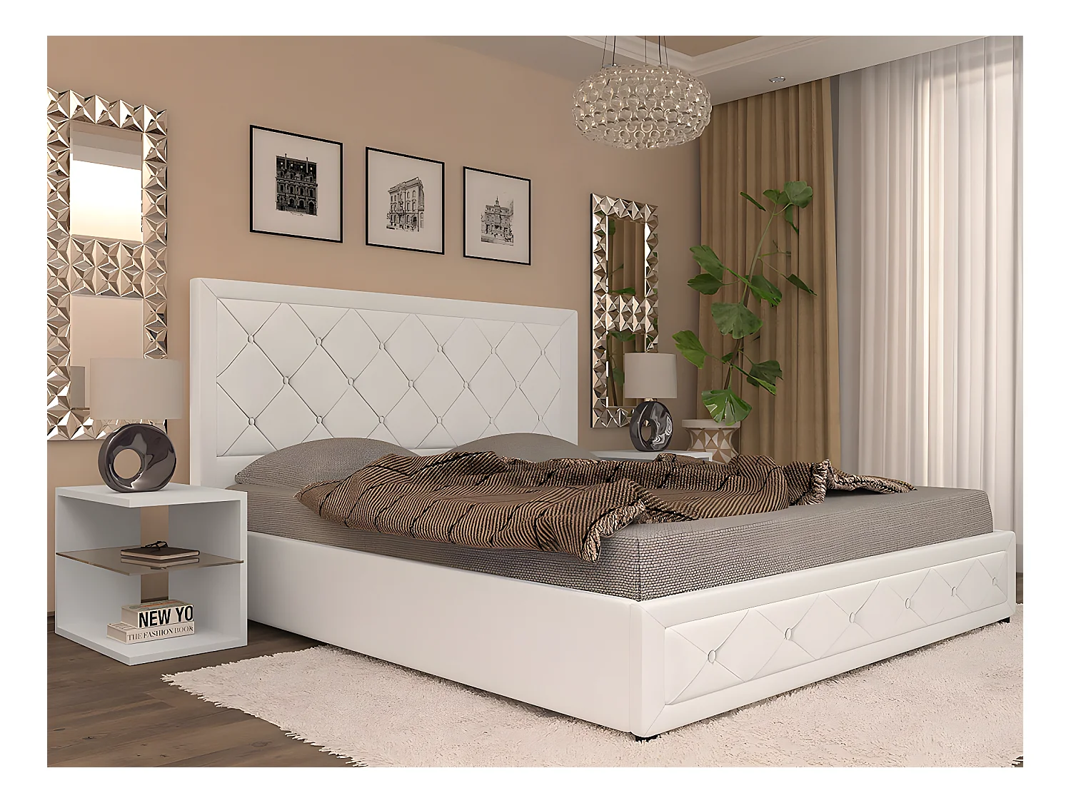 Cama de Casal Roman Estrado Elevatório (Branco)(200×180 cm)