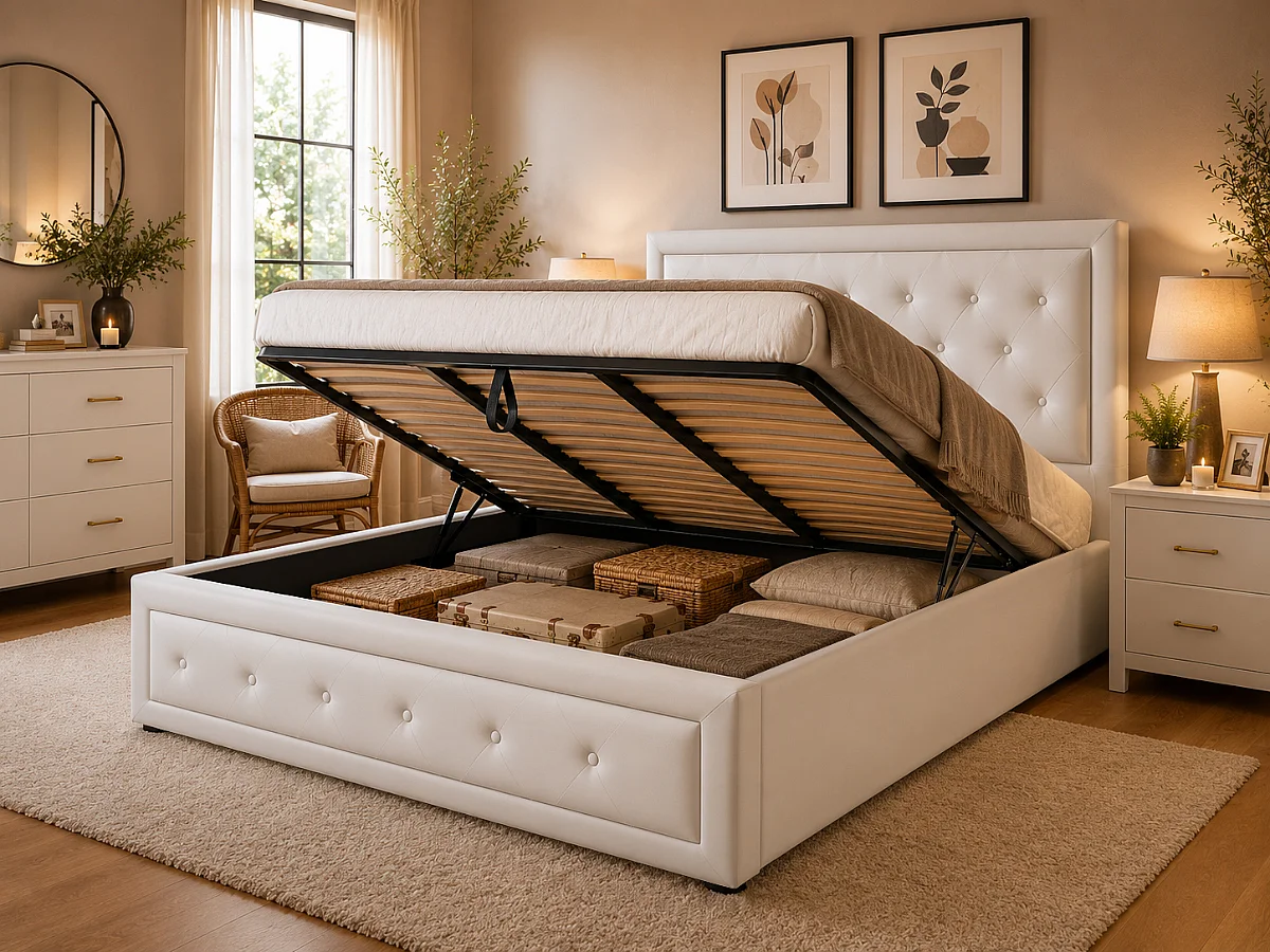 Cama de Casal Roman Estrado Elevatório (Branco)(200×180 cm)