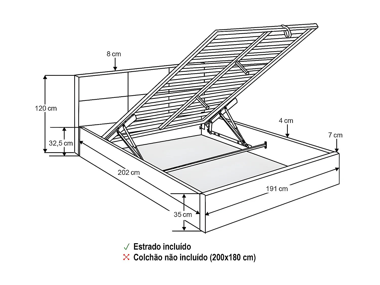 Cama de Casal Elegance Estrado Elevatório (Verde)(200×180 cm)