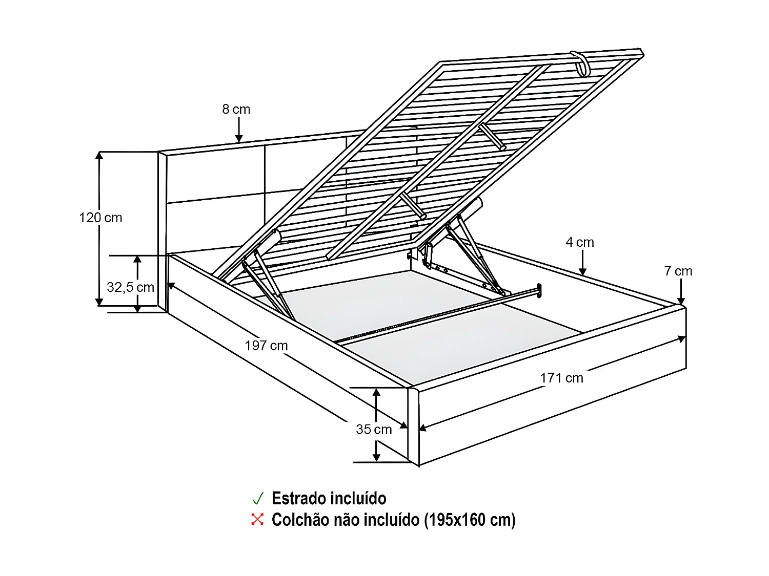 Cama de Casal Elegance Estrado Elevatório (Verde)(195×160 cm)