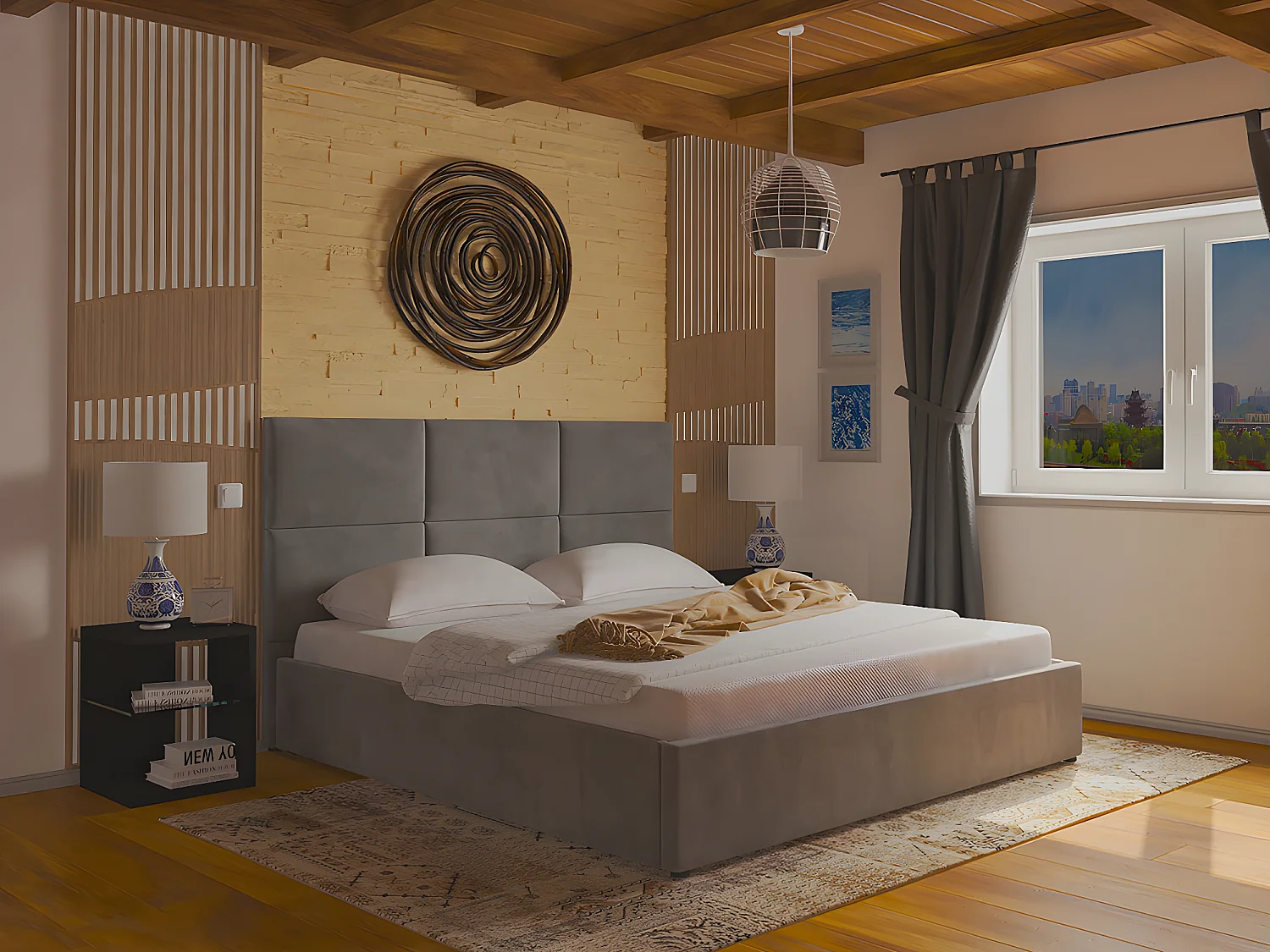 Cama de Casal Elegance Estrado Elevatório (Cinza)(200×180 cm)