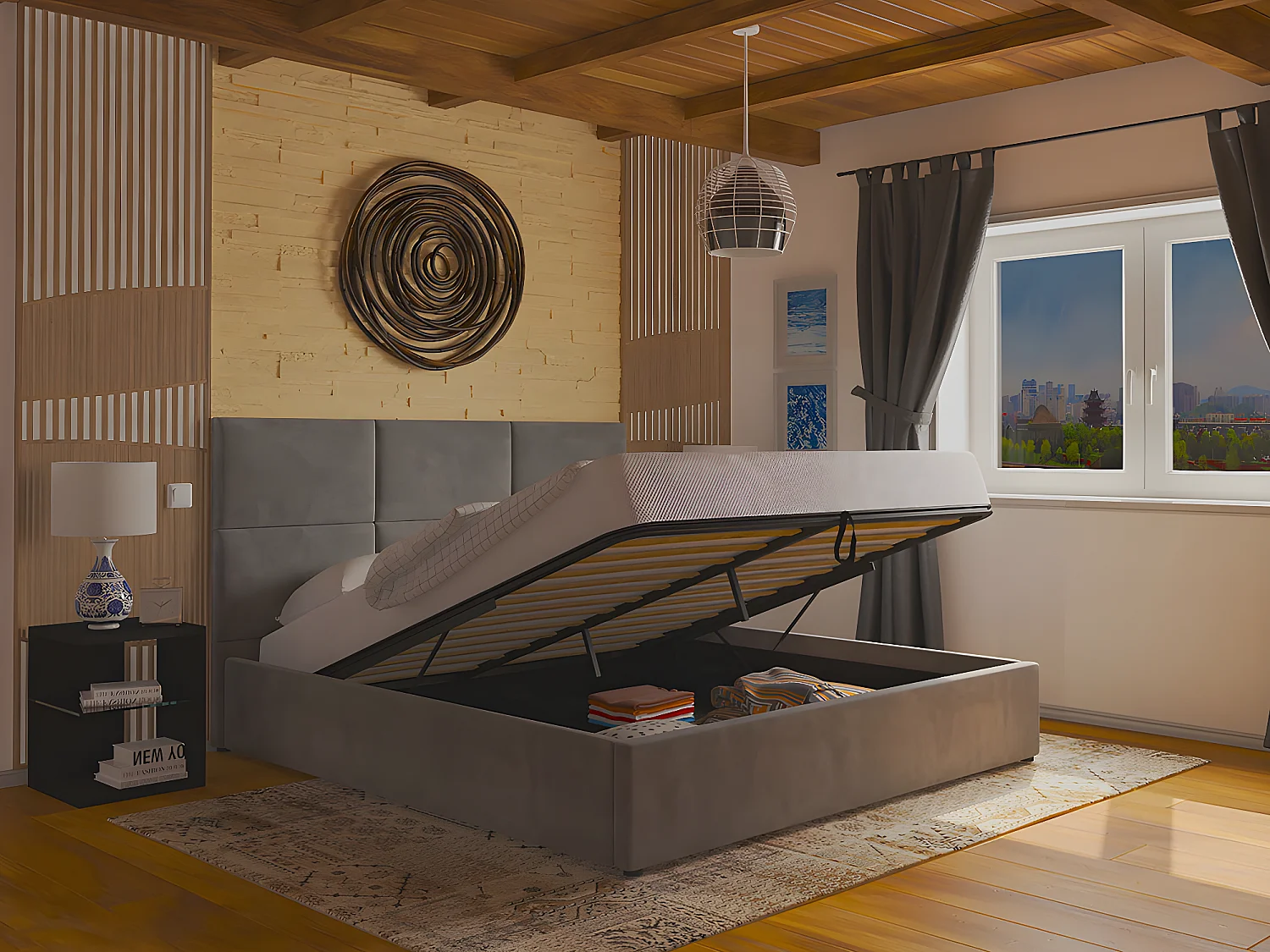 Cama de Casal Elegance Estrado Elevatório (Cinza)(200×180 cm)