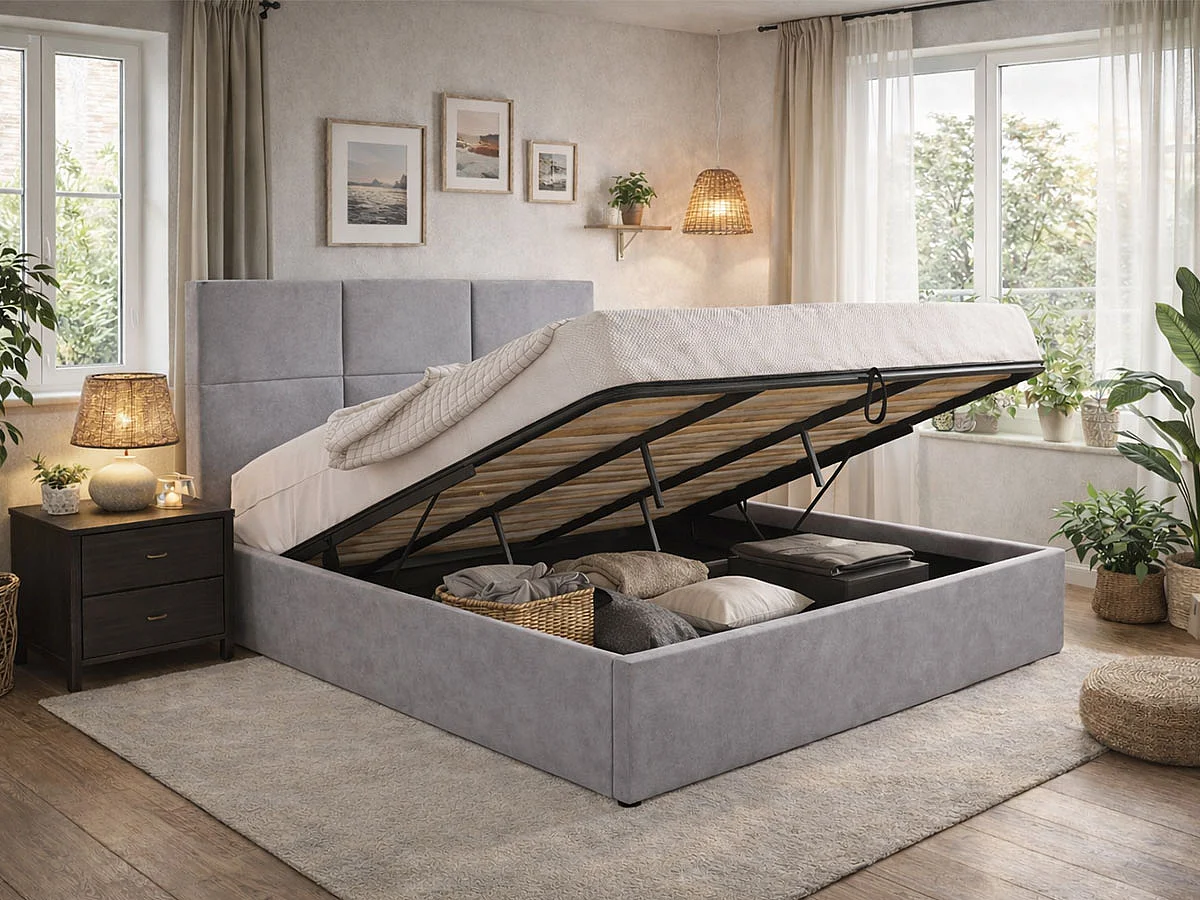 Cama de Casal Elegance Estrado Elevatório (Cinza)(200×180 cm)