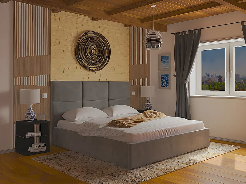 Cama de Casal Elegance Estrado Elevatório (Cinza)(200×180 cm)