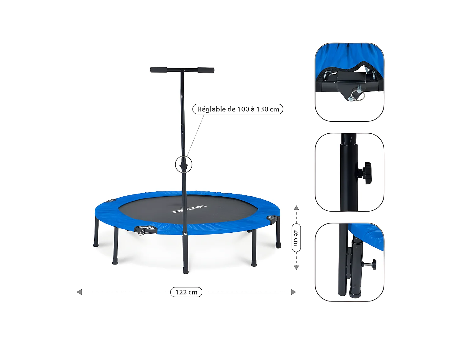 Mini Trampoline Fitness Jump4fun Pliable T-Bar - Ø122cm