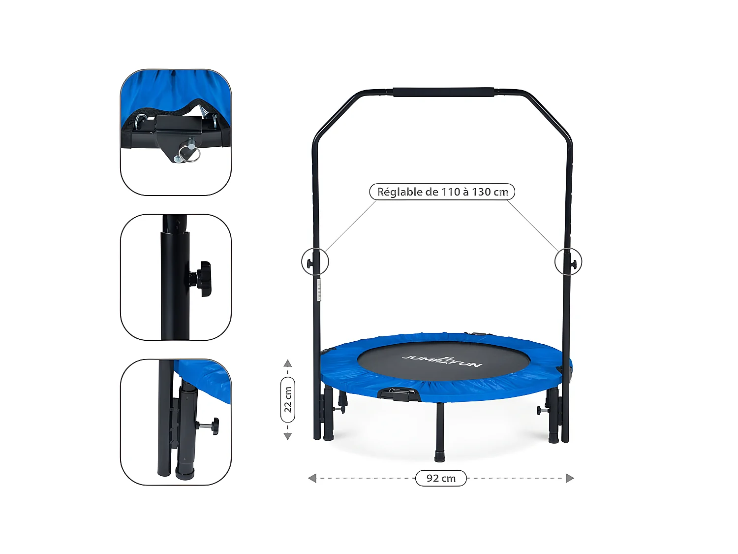 Mini Trampoline Fitness Jump4fun Pliable Double-Bar - Ø92cm