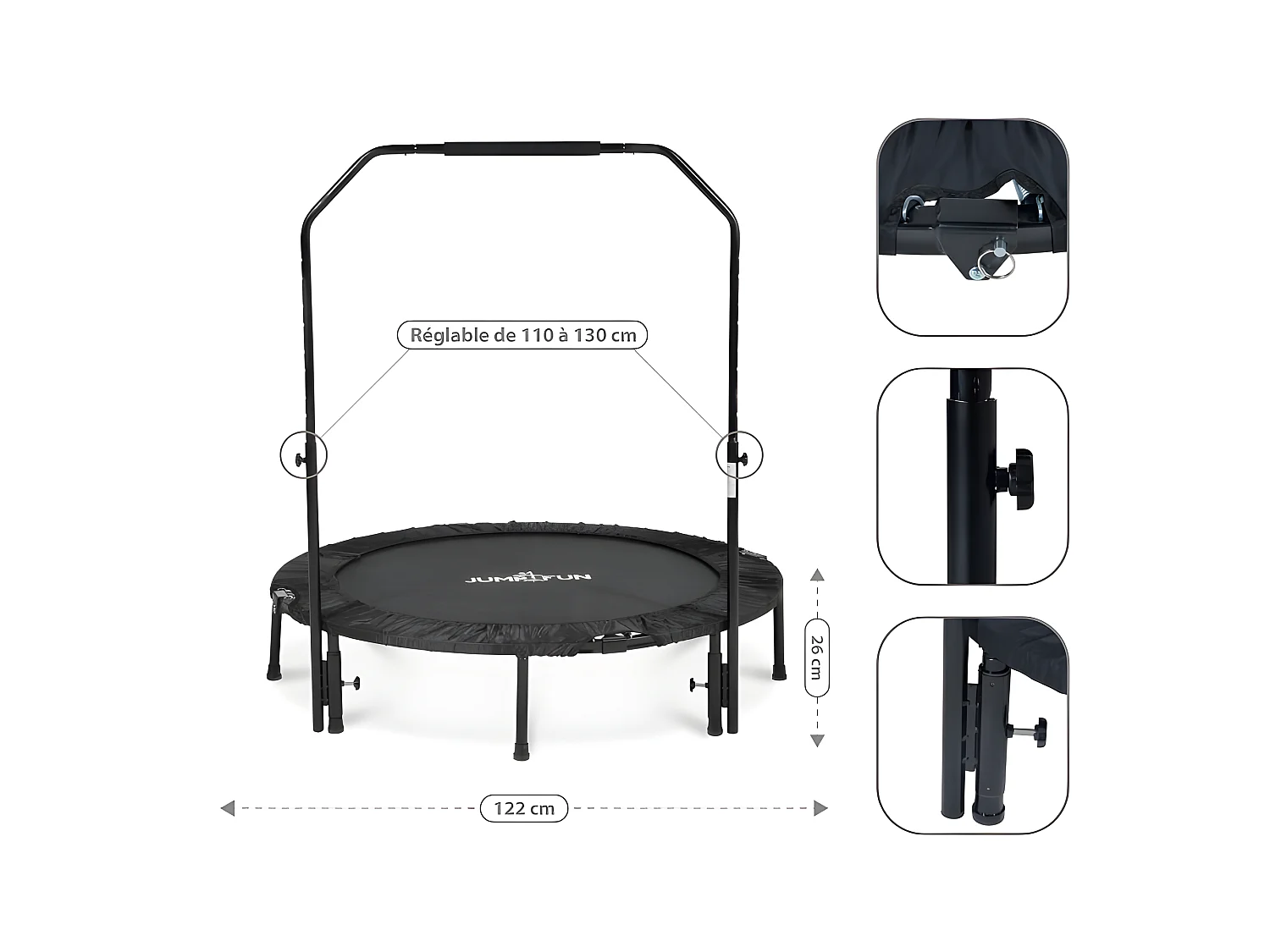 Mini Trampoline Fitness Jump4fun Pliable Double-Bar - Ø122cm